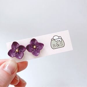 Dark Purple Flower Clay Earrings Hypoallergenic